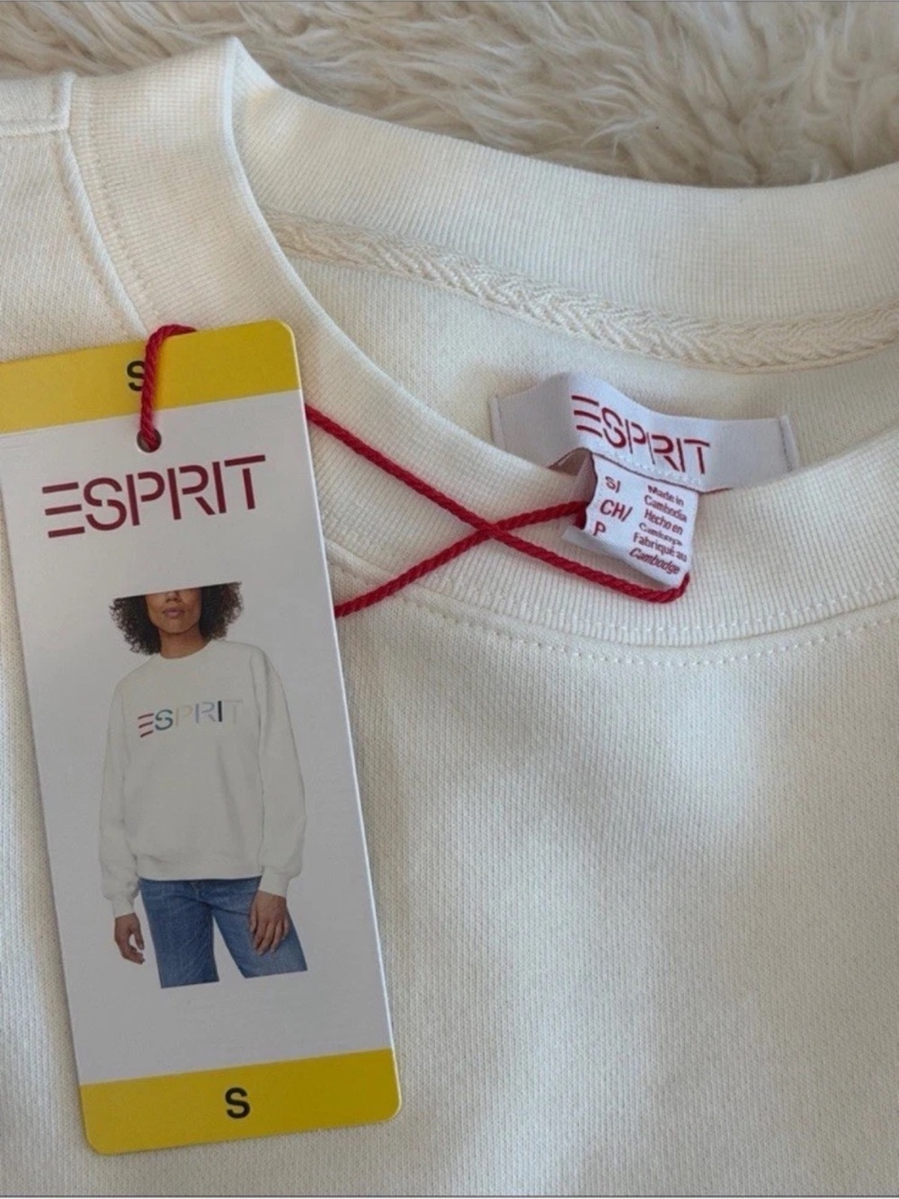 Esprit Cream Logo Sweatshirt - Women's Crewneck Sweater - NWT - Multiple Sizes - Picture 3 of 4